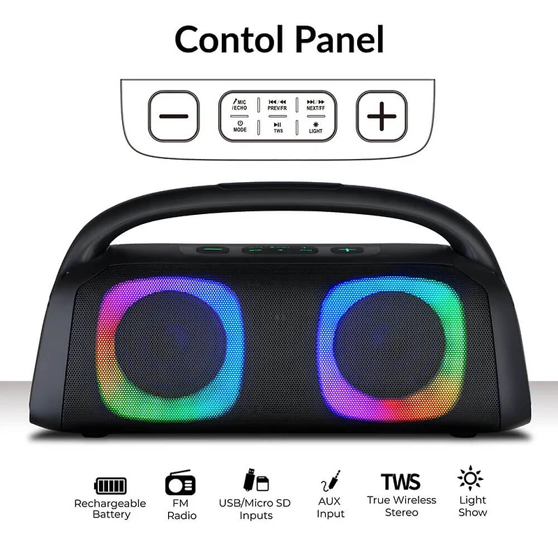 Portable Bluetooth Speaker with RGB Light Effects and Remote Control