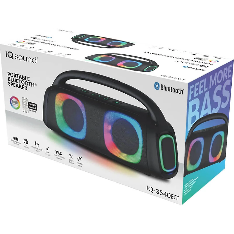 Portable Bluetooth Speaker with RGB Light Effects and Remote Control