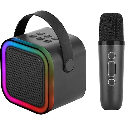 Mini Bluetooth RGB Karaoke Speaker with Wireless Mic - Black