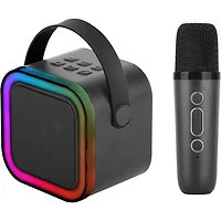 Mini Bluetooth RGB Karaoke Speaker with Wireless Mic - Black