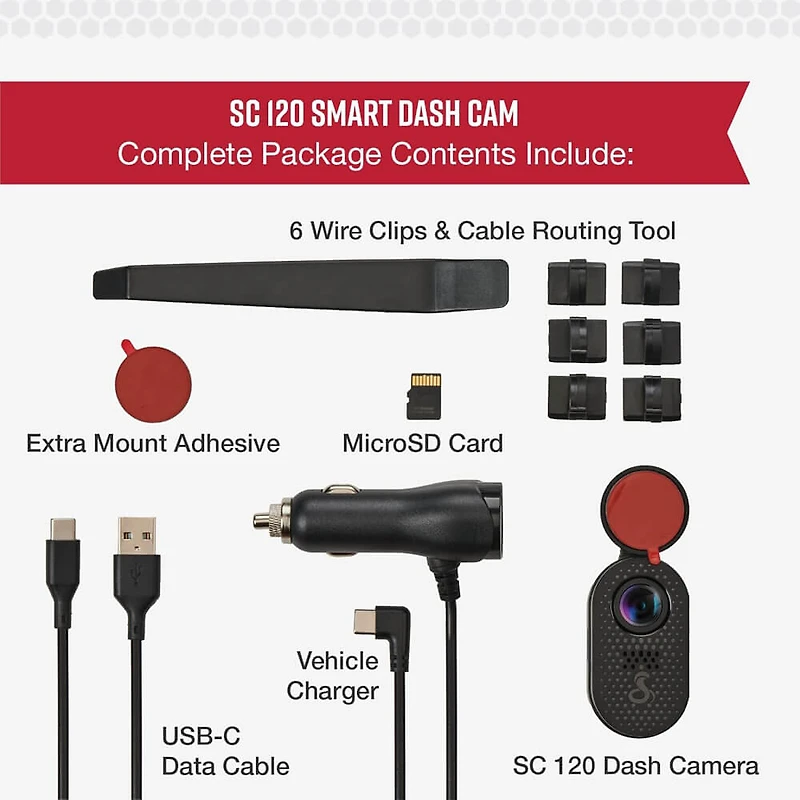 SC 120 QHD 1440p Smart Dash Cam with Built-In Wifi and 16GB MicroSD Card