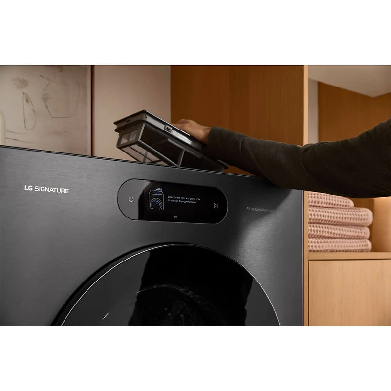 5.8 Cu. Ft. Brushed Black Steel Front Load Smart All-in-One Washer/Dryer Combo