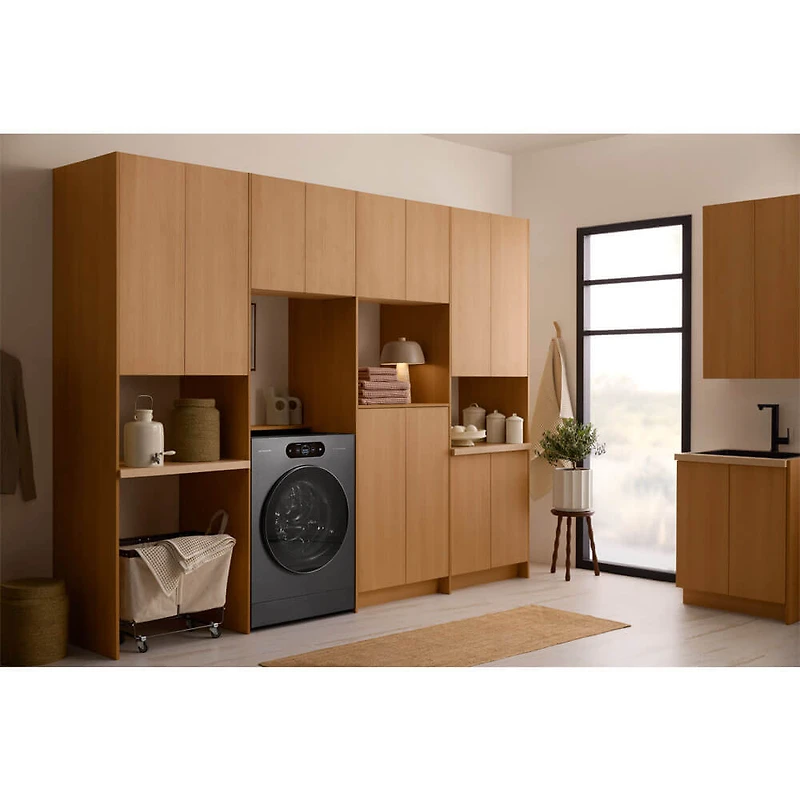 5.8 Cu. Ft. Brushed Black Steel Front Load Smart All-in-One Washer/Dryer Combo