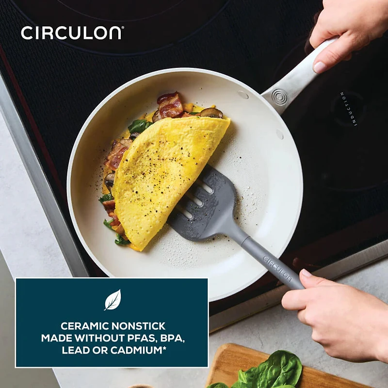 10-Pc. Ceramic Nonstick Cookware Set with Halo LaserDefense - Pearl White
