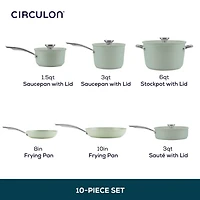 10-Pc. Ceramic Nonstick Cookware Set with Halo LaserDefense - Sage Green - OPEN BOX