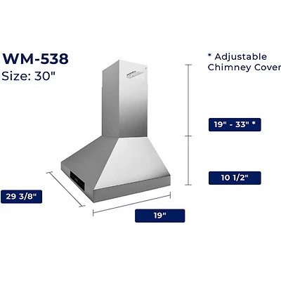 30 inch Black Convertible Wall Mount Range Hood