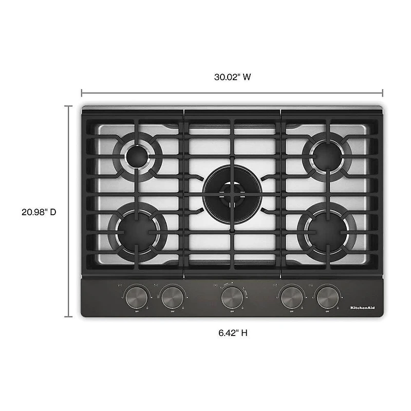 30 inch 5 Burner Black Ore Gas Cooktop with Integrated Wok Grate