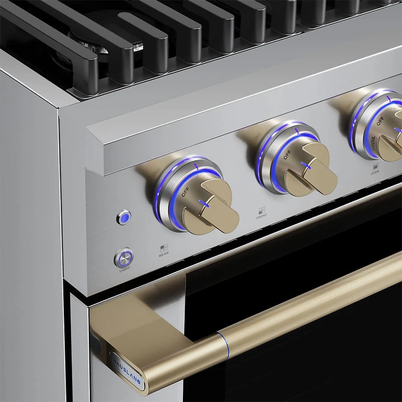 4.2 Cu. Ft. Stainless and Satin Brass HausPro Freestanding Dual Fuel Convection Range