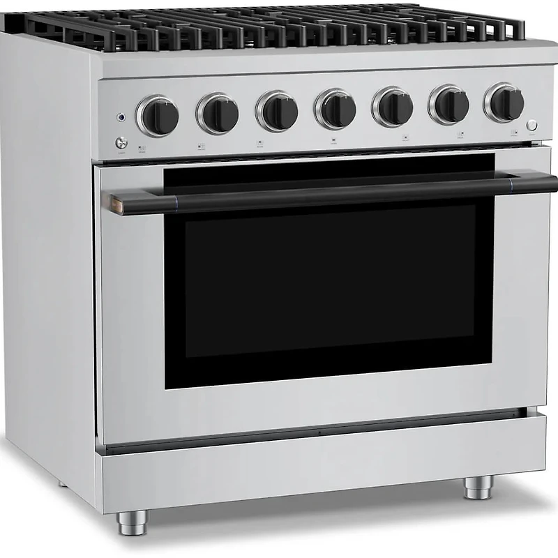 5.2 Cu. Ft. Stainless and Matte Black Freestanding Dual Fuel Convection Range