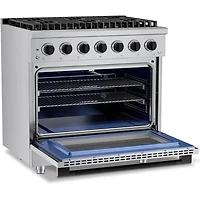 5.2 Cu. Ft. Stainless and Matte Black Freestanding Dual Fuel Convection Range
