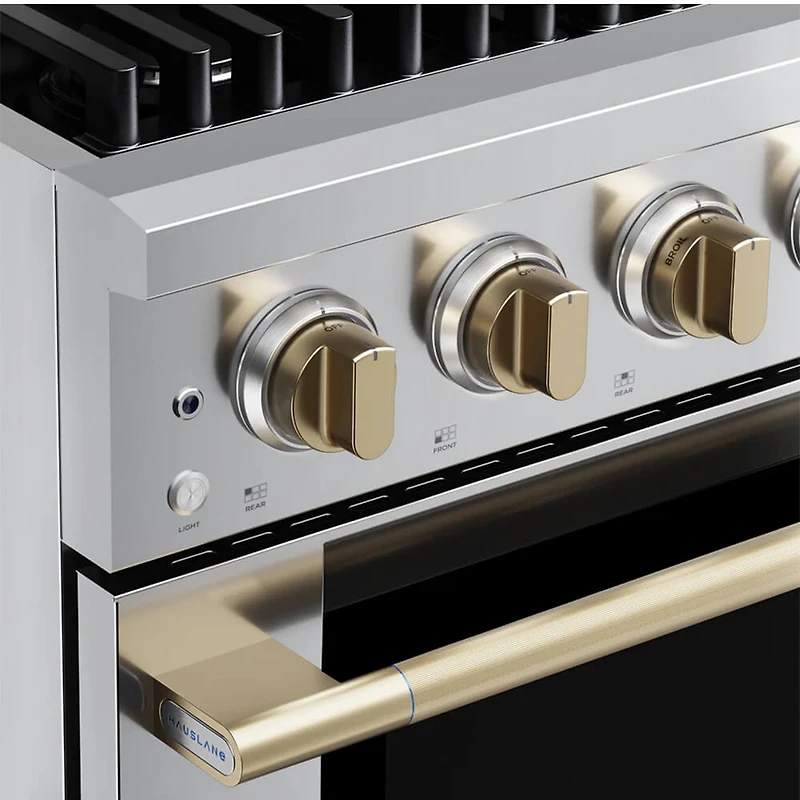 5.2 Cu. Ft. Stainless and Satin Brass Freestanding Dual Fuel Convection Range