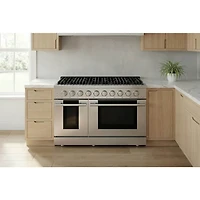 6.7 Cu. Ft. Stainless and Satin Brass Freestanding Double Oven Duel Fuel Convection Range