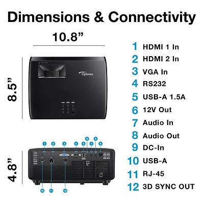 4200-Lumen Full HD Short-Throw Laser DLP Projector - Black