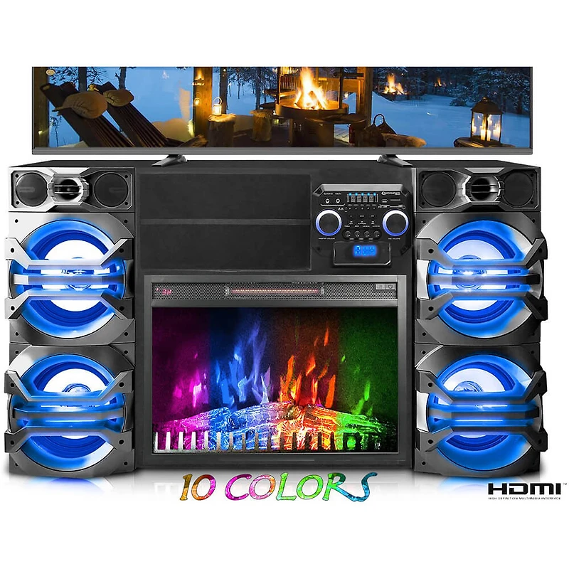Professional Quad 10 inch Entertainment Center with Fireplace