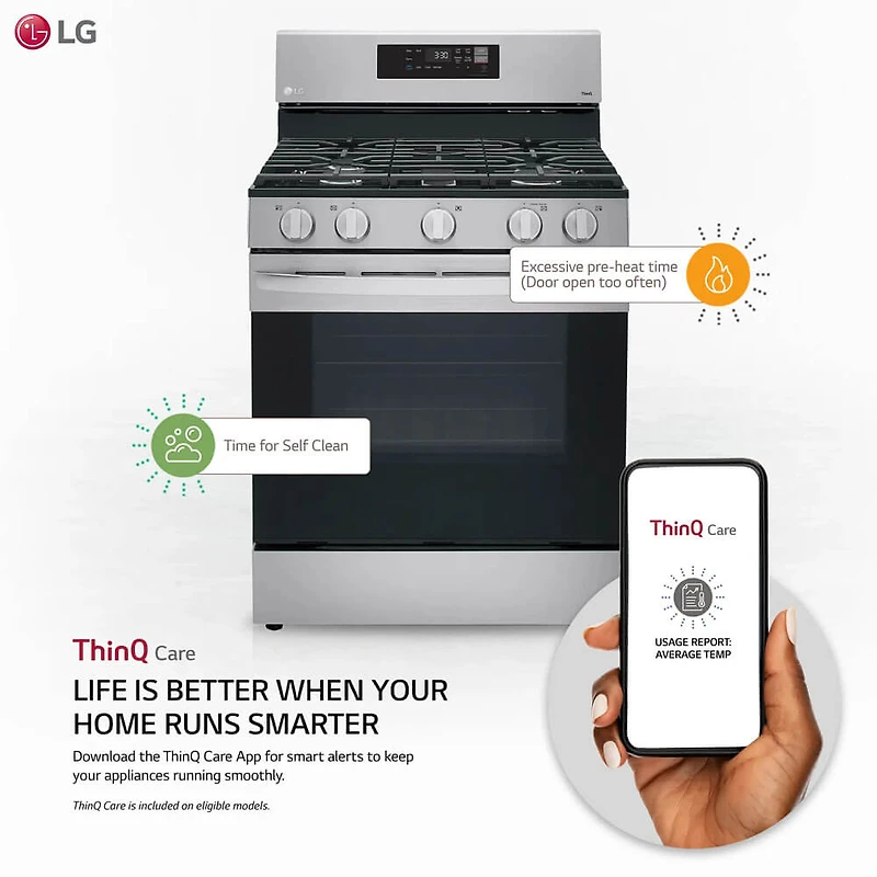 5.8 Cu. Ft. Stainless Freestanding Smart Gas Range with EasyClean