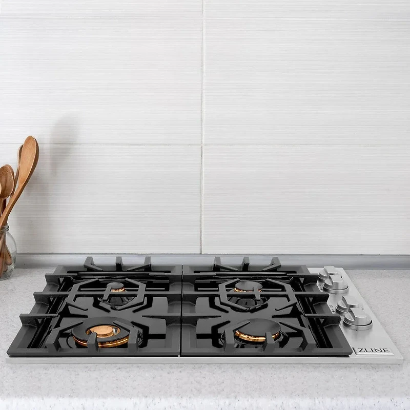 30 inch 4 Burner Stainless and Black Porcelain Gas Cooktop