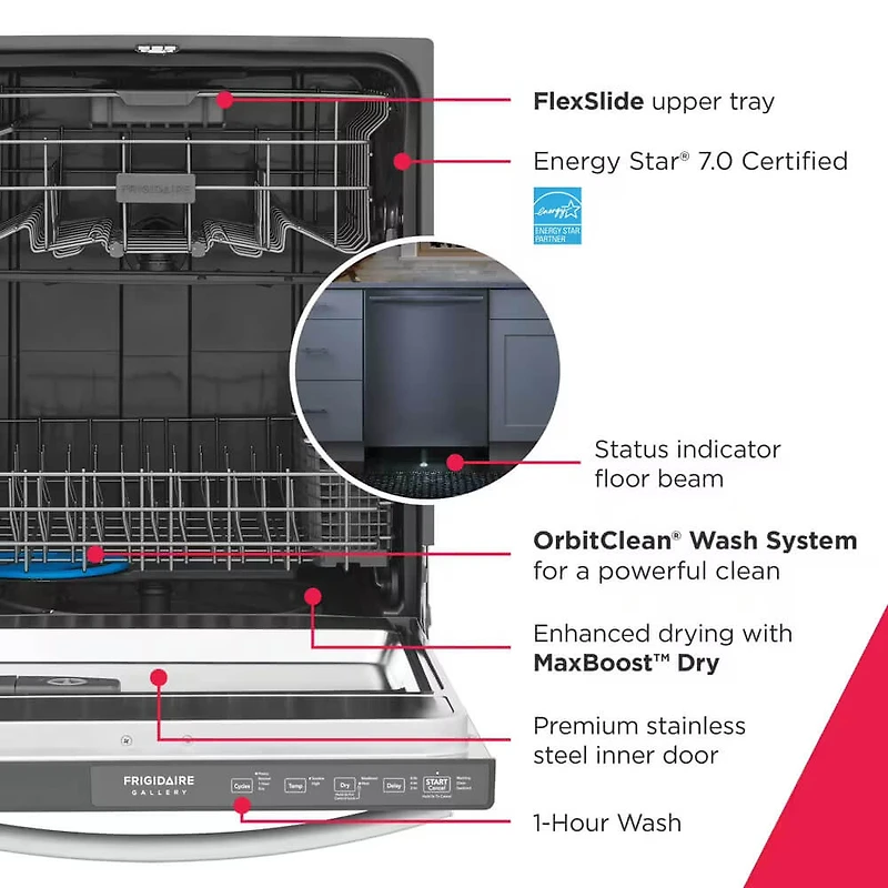 51 dBA Stainless Top Control Hybrid Tub Dishwasher with Floor Status Indicator