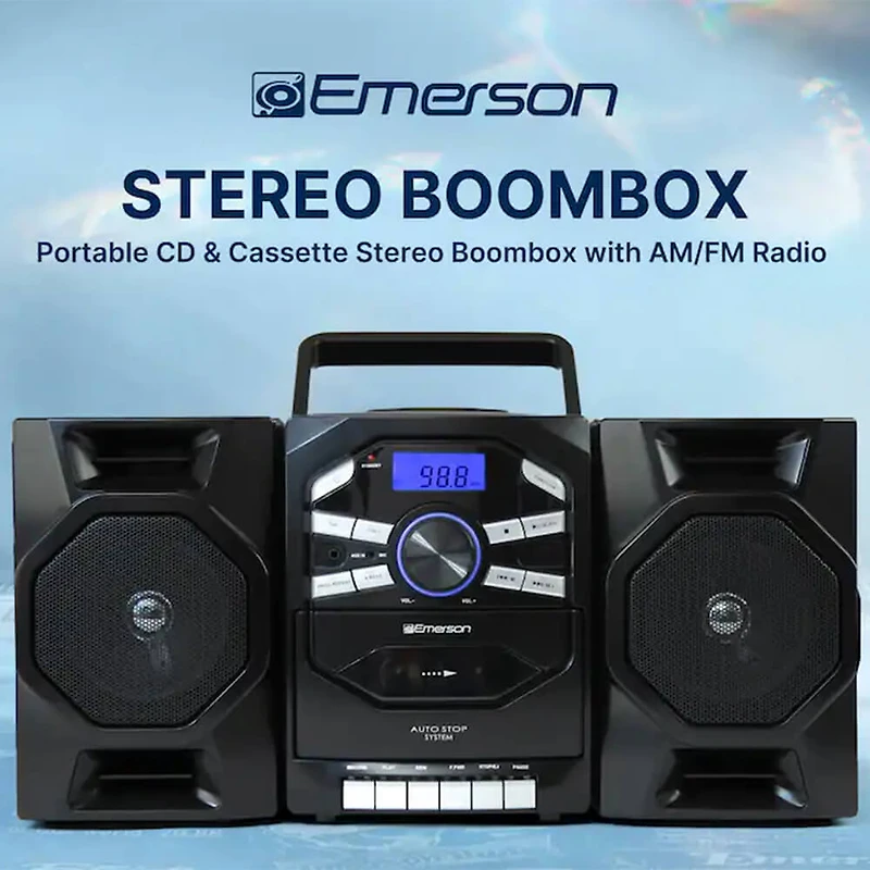 Portable CD & Cassette Stereo Boombox with AM/FM Radio