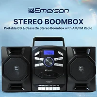 Portable CD & Cassette Stereo Boombox with AM/FM Radio