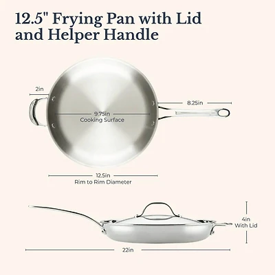 12.5 inch EverLast Frying Pan with Lid and Helper Handle - Stainless