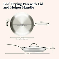 12.5 inch EverLast Frying Pan with Lid and Helper Handle - Stainless