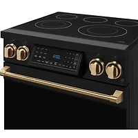 4.55 Cu. Ft. Matte Black Gordon Ramsay Collection Slide-In Electric Convection Range with Brushed Bronze Knobs and Handle 
