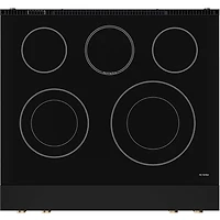 4.55 Cu. Ft. Matte Black Gordon Ramsay Collection Slide-In Electric Convection Range with Brushed Bronze Knobs and Handle 