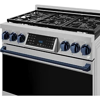 6.0 Cu. Ft. Stainless Gordon Ramsay Collection Slide-In Gas Convection Range with Navy Blue Knobs and Handle 