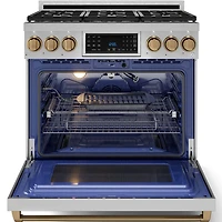 6.0 Cu. Ft. Stainless Gordon Ramsay Collection Slide-In Gas Convection Range with Brushed Bronze Knobs and Handle