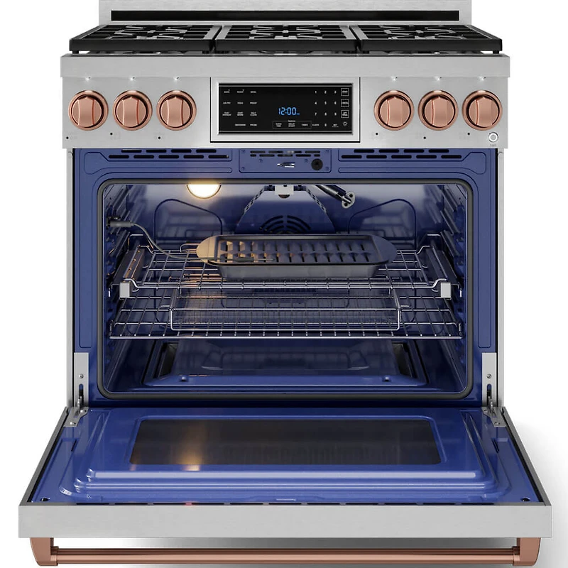 6.0 Cu. Ft. Stainless Gordon Ramsay Collection Slide-In Gas Convection Range with Rose Gold Knobs and Handle