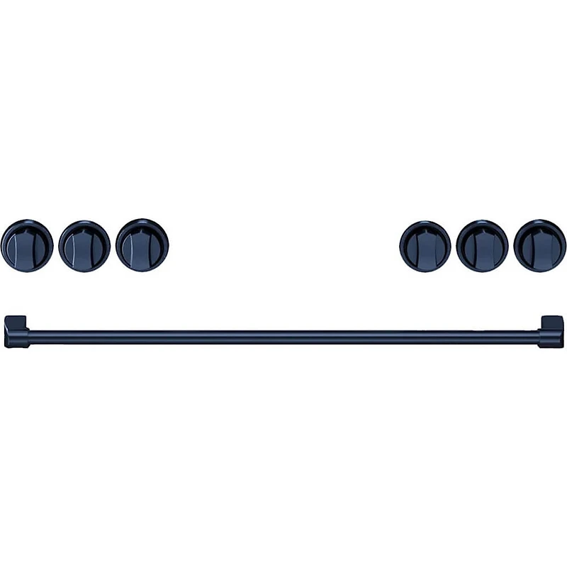6.0 Cu. Ft. Matte Black Gordon Ramsay Collection Slide-In Gas Range with Navy Blue Knobs and Handle