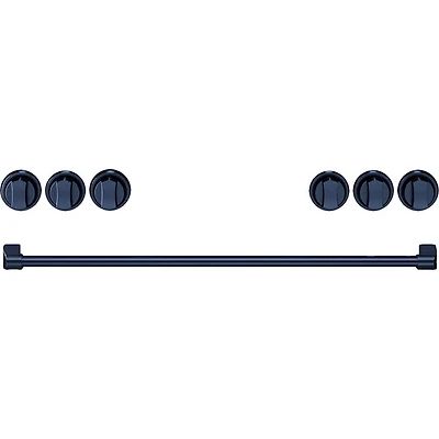 6.0 Cu. Ft. Matte Black Gordon Ramsay Collection Slide-In Gas Range with Navy Blue Knobs and Handle