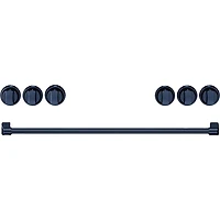 6.0 Cu. Ft. Matte Black Gordon Ramsay Collection Slide-In Gas Range with Navy Blue Knobs and Handle