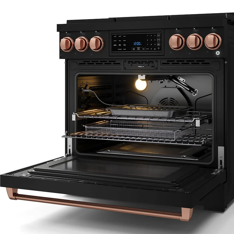 6.0 Cu. Ft. Matte Black Gordon Ramsay Collection Slide-In Gas Range with Rose Gold Knobs and Handle