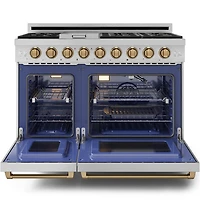 6.8 Cu. Ft. Stainless Gordon Ramsay Collection Slide-In Double Oven Liquid Propane Range with Brushed Bronze Knobs and Handle