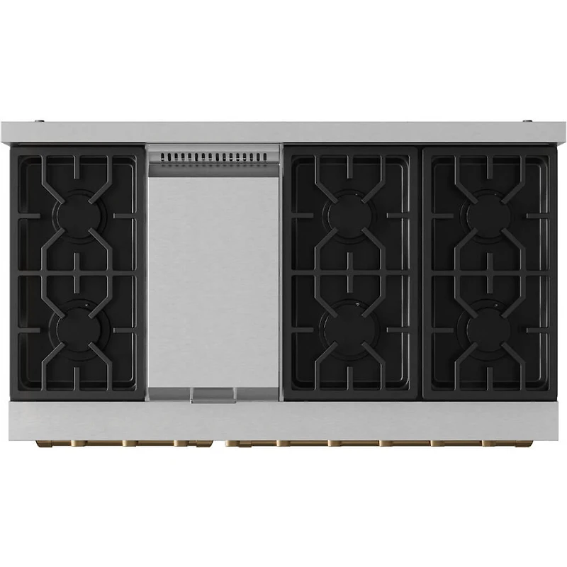 6.8 Cu. Ft. Stainless Gordon Ramsay Collection Slide-In Double Oven Liquid Propane Range with Brushed Bronze Knobs and Handle