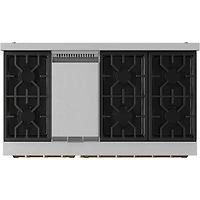 6.8 Cu. Ft. Stainless Gordon Ramsay Collection Slide-In Double Oven Liquid Propane Range with Brushed Bronze Knobs and Handle