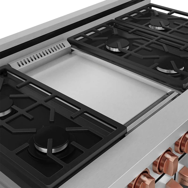 6.8 Cu. Ft. Stainless Gordon Ramsay Collection Slide-In Double Oven Liquid Propane Range with Rose Gold Knobs and Handle
