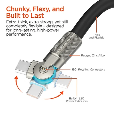 Ft. Chunky180 Degrees Rotating 100W USB-C Rugged Fast Charging Cable