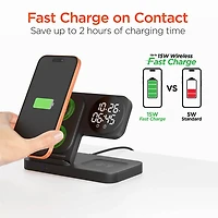 PowerFold 24/7 3-in-1 Wireless Charging Stand with Digital Alarm Clock
