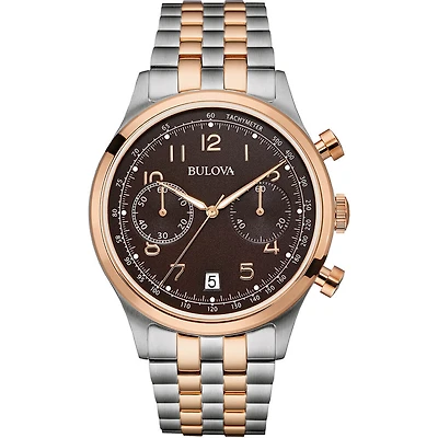 Mens Silver & Rose Gold Finish Chronograph Watch