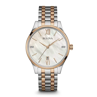 Womens Silver & Rose Gold Diamond Watch