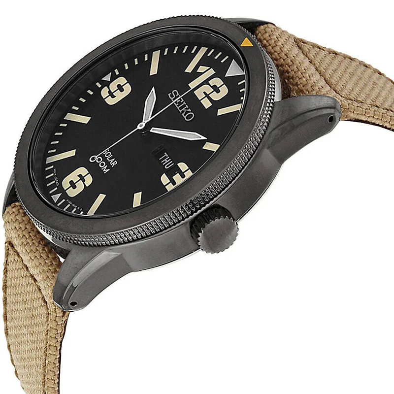 Mens Black Ion Core Solar Watch with Nylon Strap