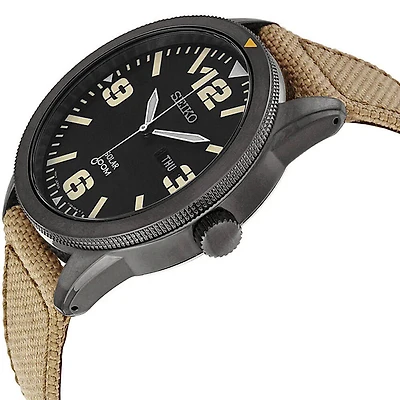 Mens Black Ion Core Solar Watch with Nylon Strap