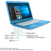 Stream 14 inch Celeron N3060, 4GB RAM, 32GB eMMC HD, Windows 10 Laptop - Aqua Blue
