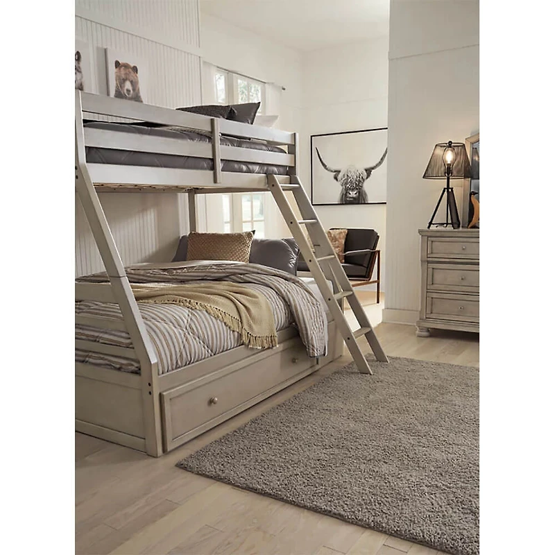 Lettner Twin over Full Bunk Bed with Ladder - Light Gray