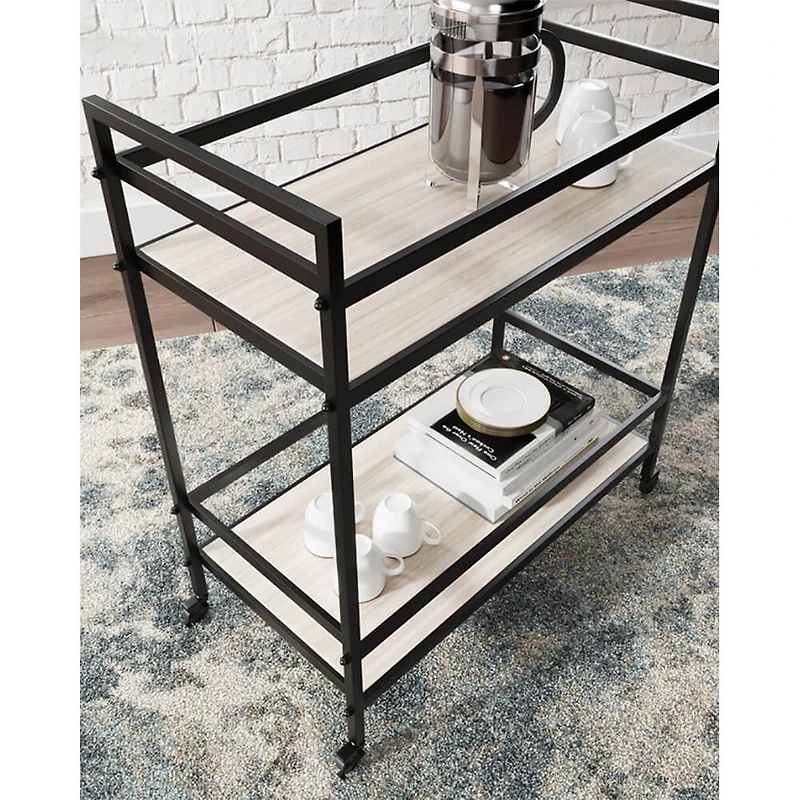 Waylowe Bar Cart - Black/Tan - OPEN BOX