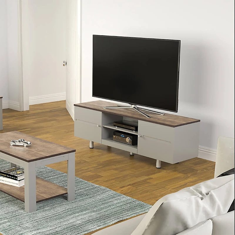 White Sands 1500TV Stand - White and Light Wood - OPEN BOX
