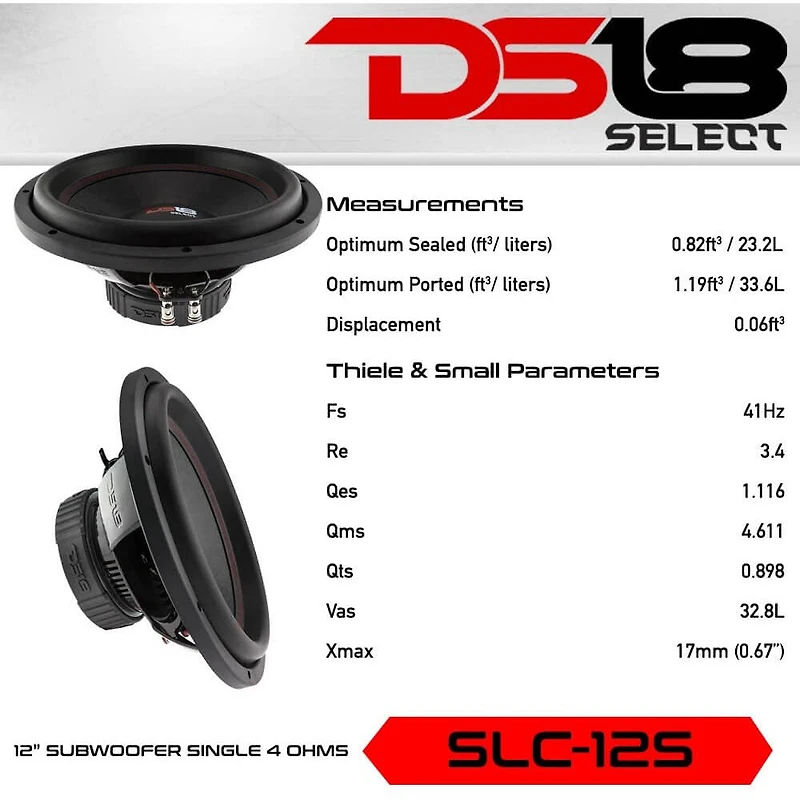 SELECT 12 inch Subwoofer 500 Watts Svc 4-Ohm