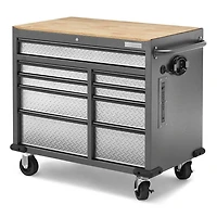 Premier 41 inch 9-Drawer Mobile Tool Workbench with Solid Wood Top - Hammered Granite